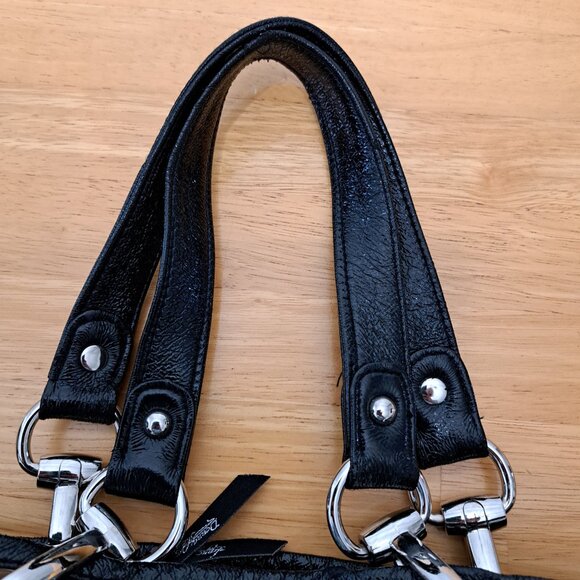 Donna Sharp Black Quilted Bag Purse w/ Detachable Plastic Cover Cheetah Lining - Picture 3 of 16